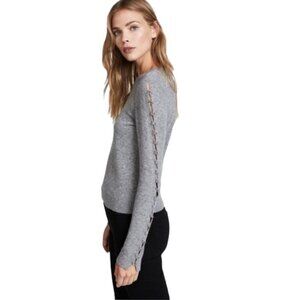 Alice + Olivia Sparrow Grommet Rings Sleeve Sweater Soft Crew Gray Knit Neutral